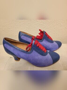 American Duchess Royal Vintage Poppy Oxford Blue Suede Heels 1920s Shoes Size 7